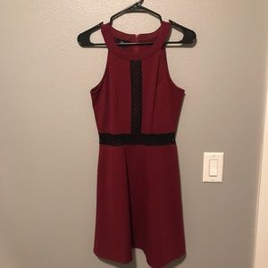 Maroon tank top dress with lace criss-cross